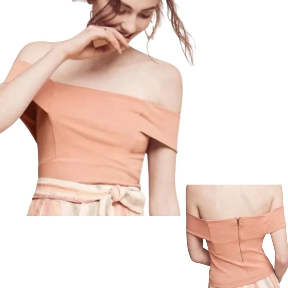 Deletta Anthropologie Off Shoulder Knit Top, XS,  Peach/Blush tone